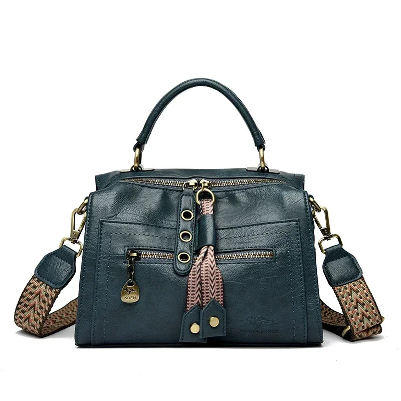 Women’s Soft Leather Top-Handle Tote Bag with Large Capacity