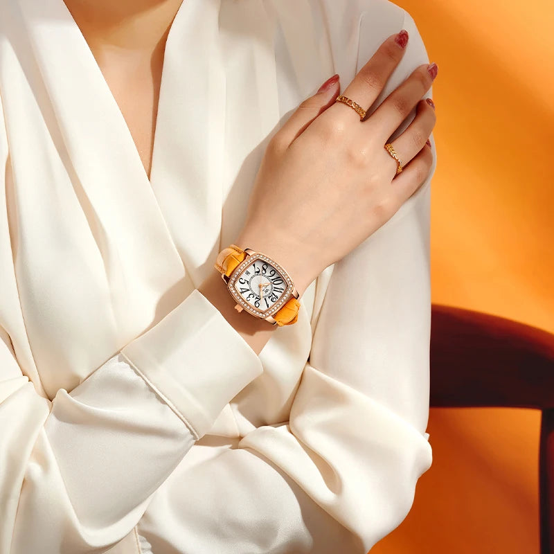 Sleek Professionalism: Square Sapphire Dial in Genuine Leather