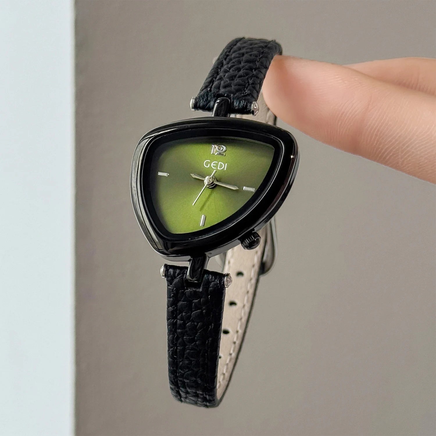 Artistic Essence: Asymmetrical Luxury Watch with Slim Leather Band