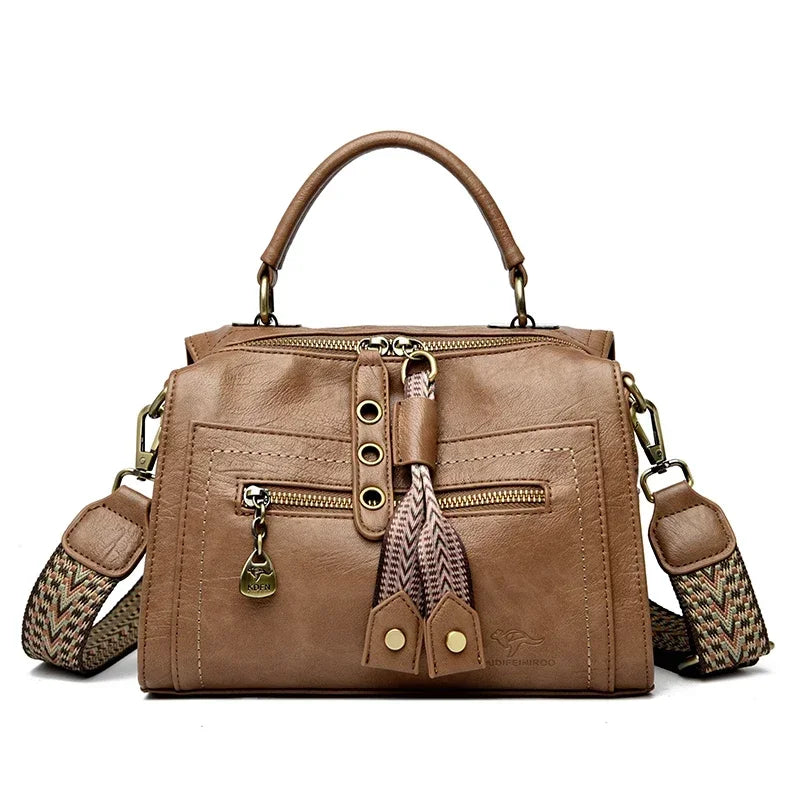 Women’s Soft Leather Top-Handle Tote Bag with Large Capacity