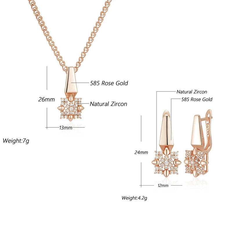 Rose Gold Crystal Flower Drop Earrings Set