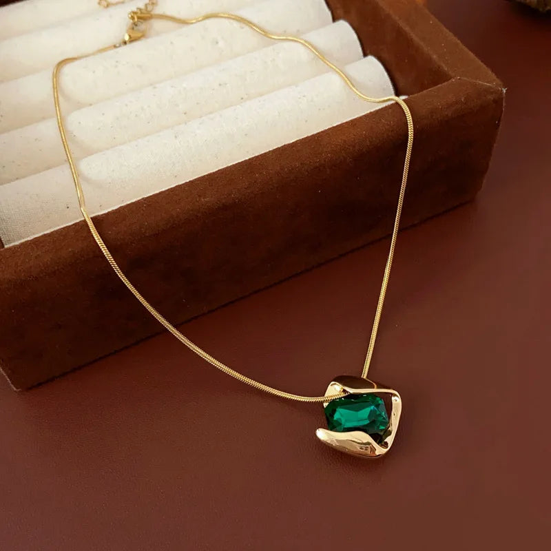 Green Square Necklace & Earring Set