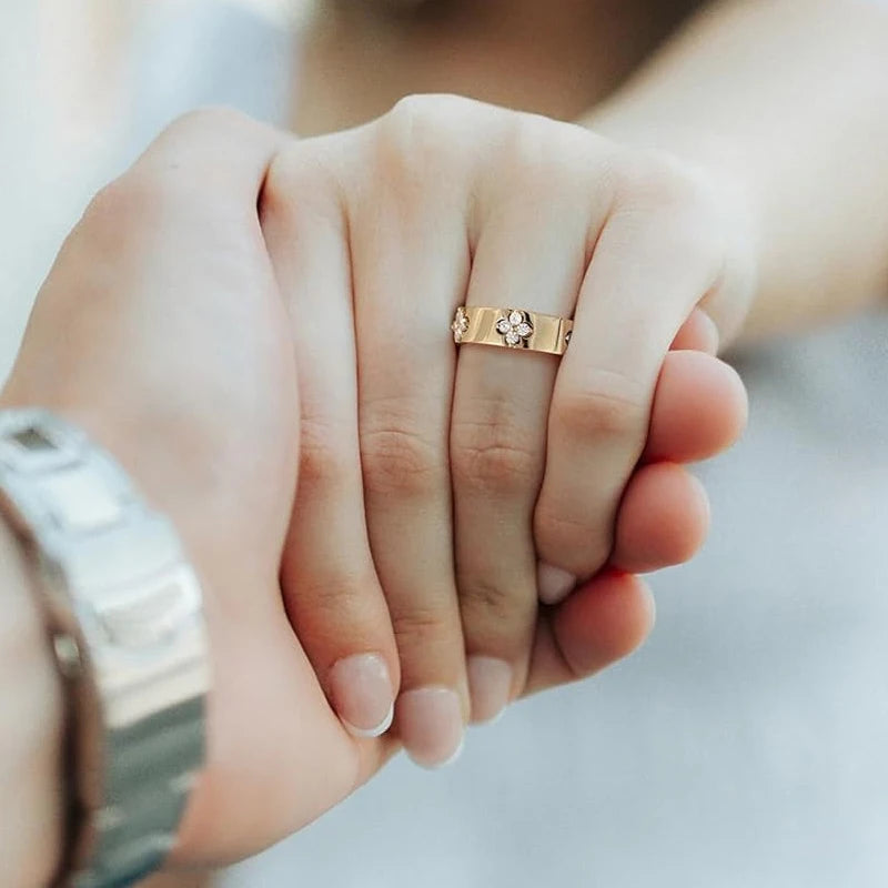 The Lucky Clover Moissanite Wide Band in Glistening Sterling Silver