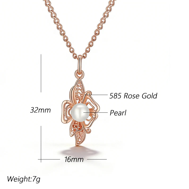 Blossom of Serenity – Pearl & Rose Gold Flower Pendant