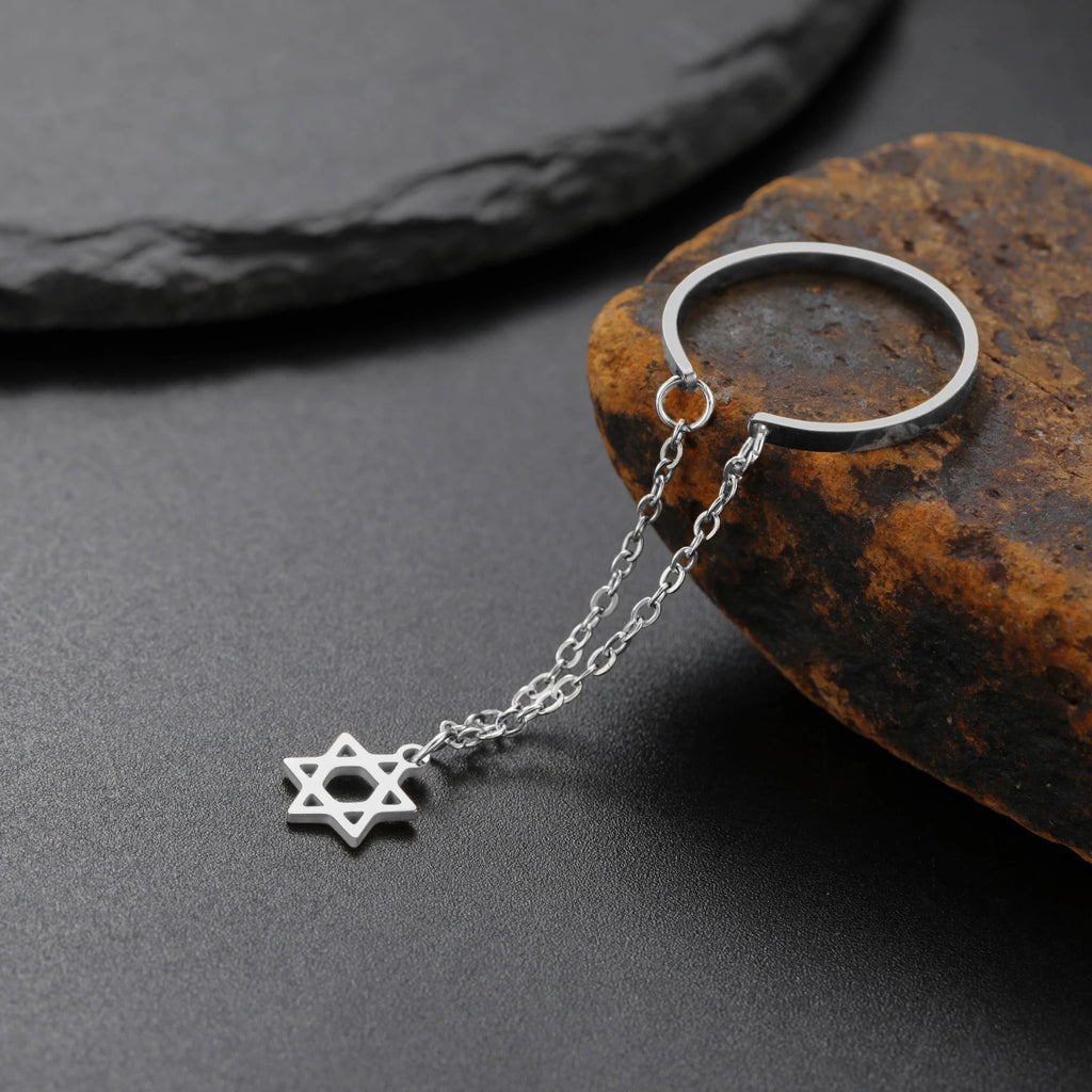 Adjustable ring with Star of David hexagram in stainless steel