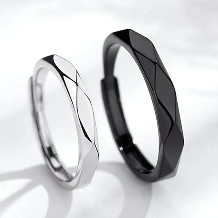 Black & White Geometric Adjustable Ring Modern Contrast Couples