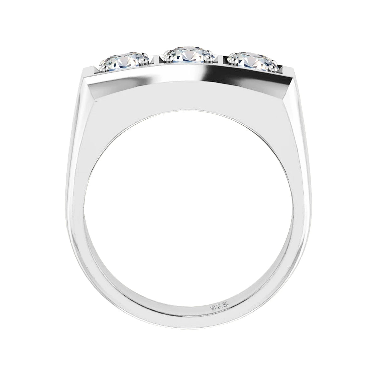 Heavy S925 Sterling Silver 3-Stone Moissanite Ring
