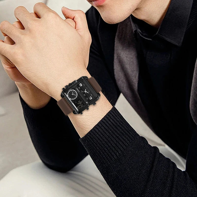 YASHIDUN Multifunctional Square Analog-Digital Sports Watch – Men