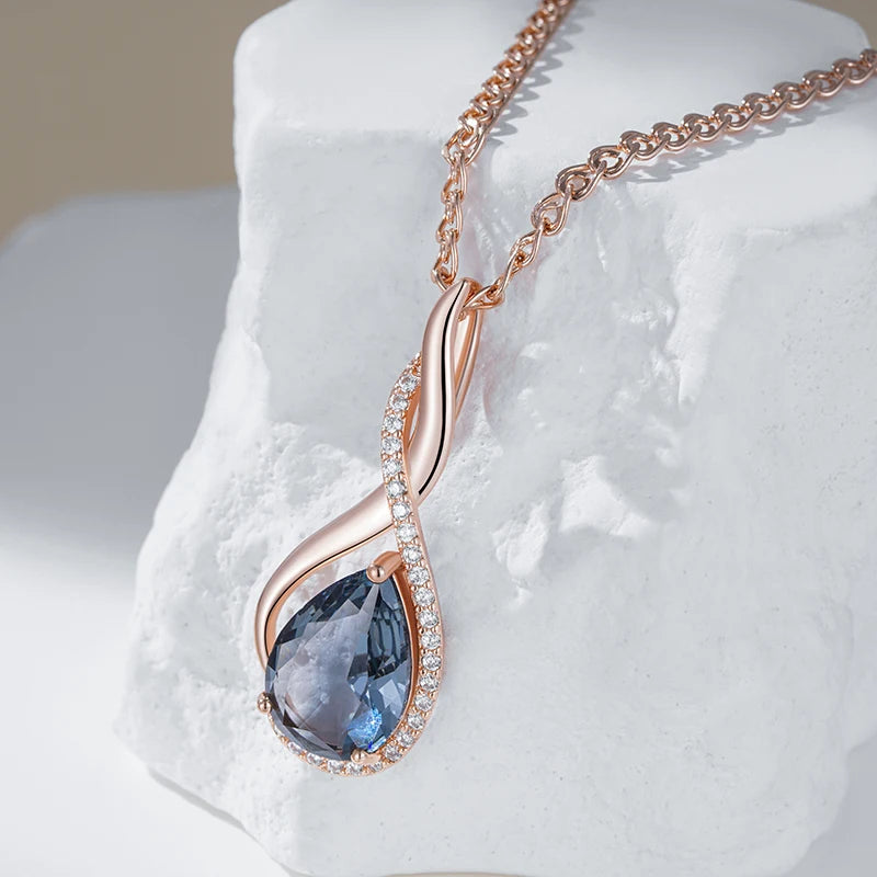 Shiny Grey Zircon Pendant Necklace Vintage