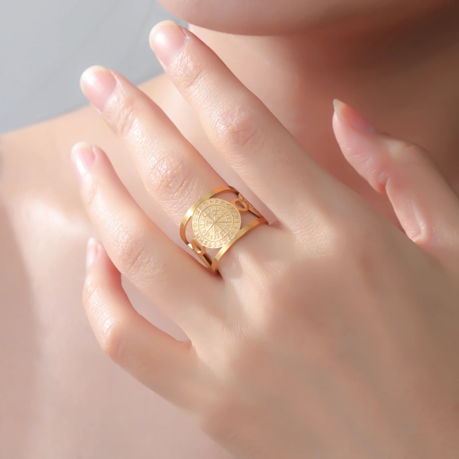 Vintage Viking Runes & Nordic Compass Ring Ancient Wisdom