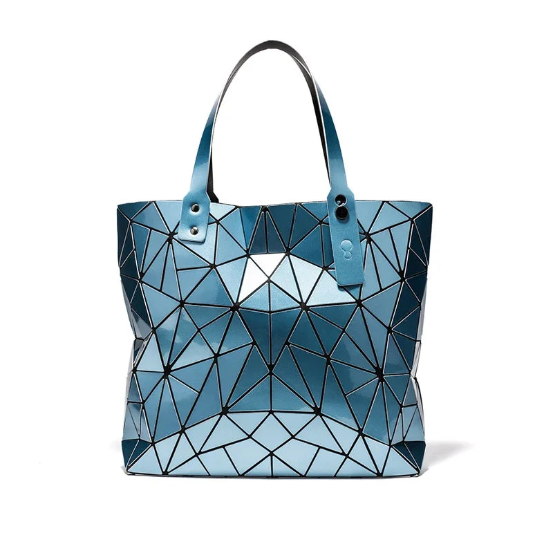 Luxury Hologram Geometric Tote Bag – Large Silver Designer Shoulder Handbag