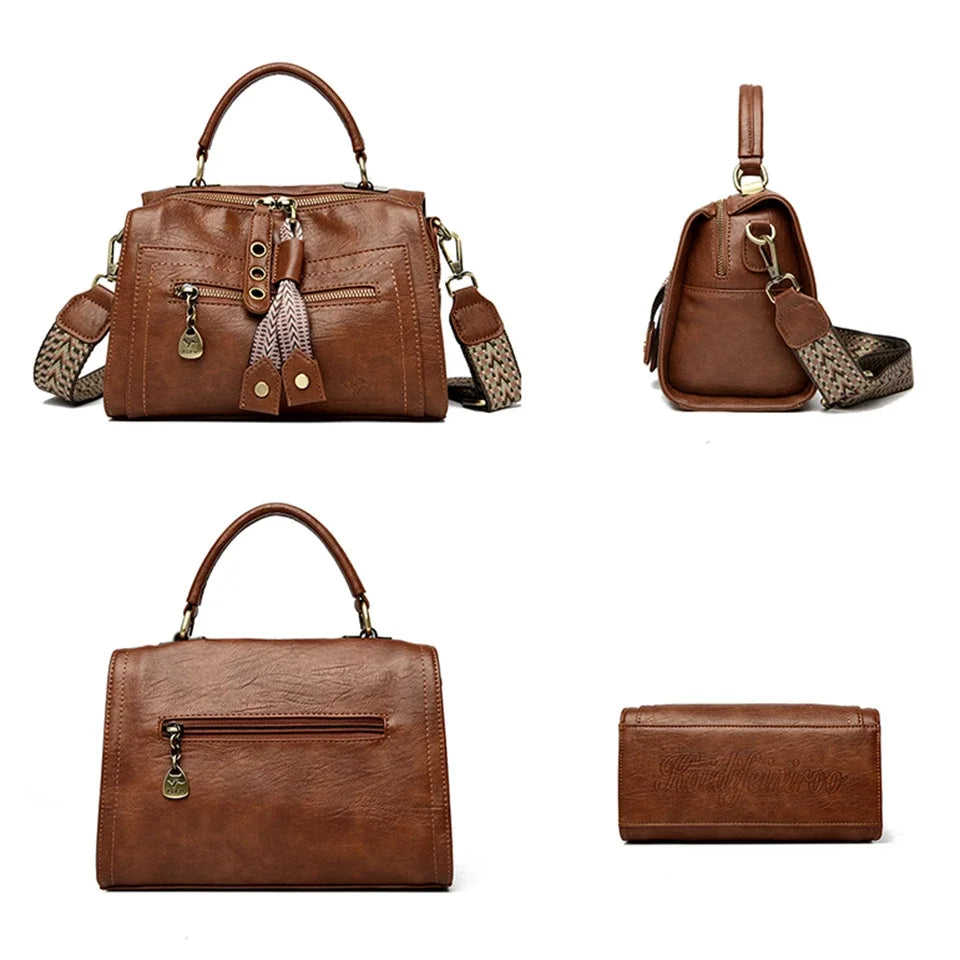 Women’s Soft Leather Top-Handle Tote Bag with Large Capacity