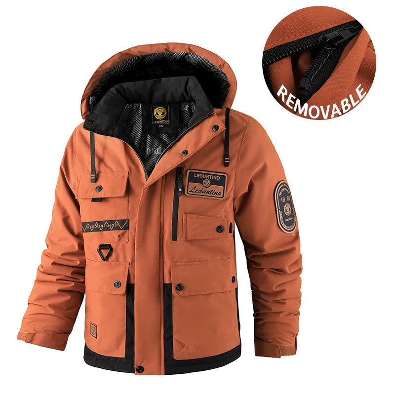 Men’s Detachable Hood Cotton Jacket Casual Windbreaker for Autumn & Winter
