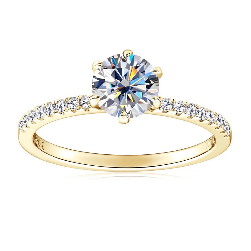 Moissanite solitaire ring 925 sterling silver plated 18k gold radiating love