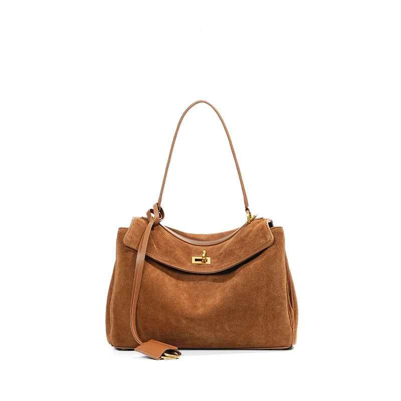Suede Leather Large Tote Shoulder Bag – Soft Luxury Kelly Style