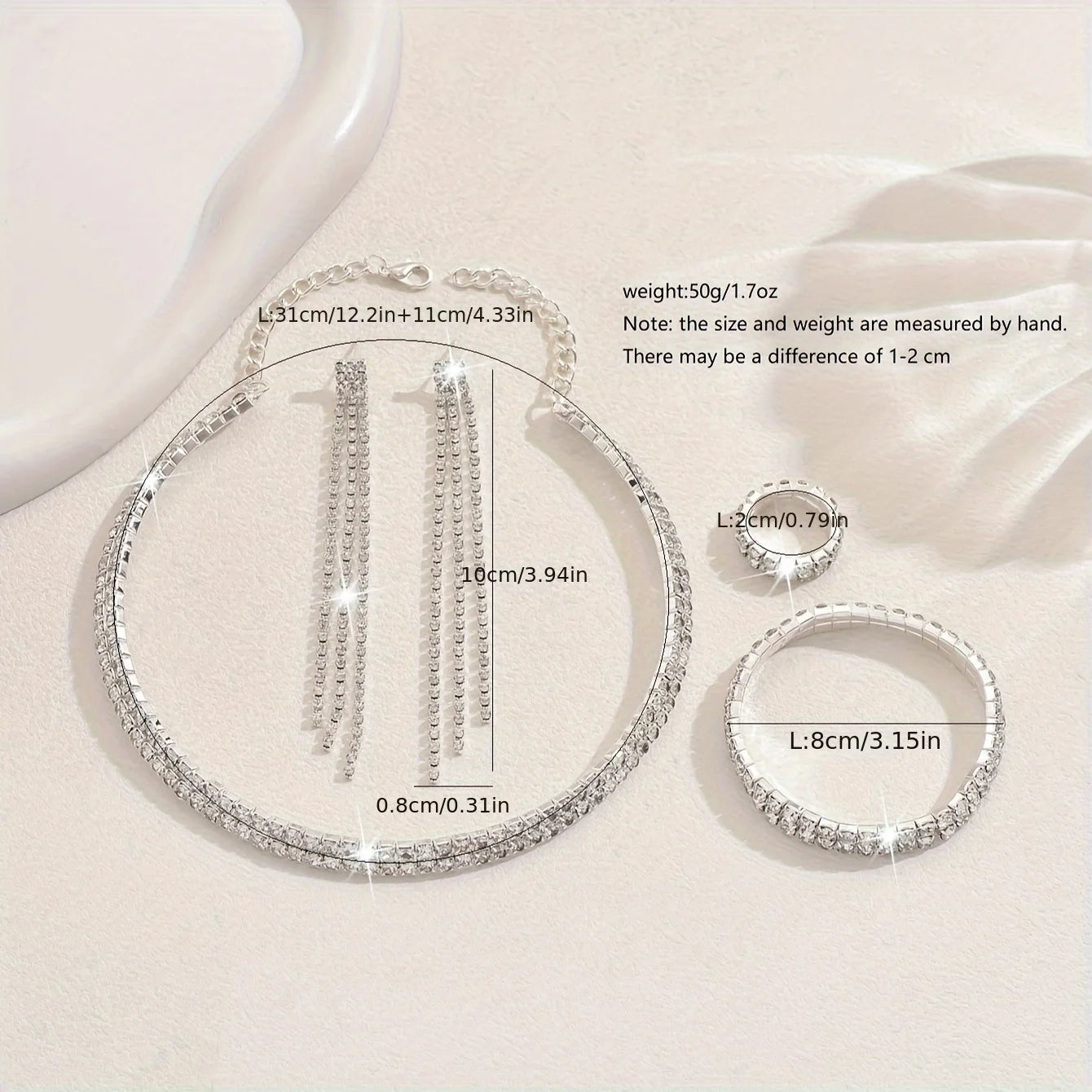 Luxurious Rhinestone Bridal Jewelry Set (5pcs)