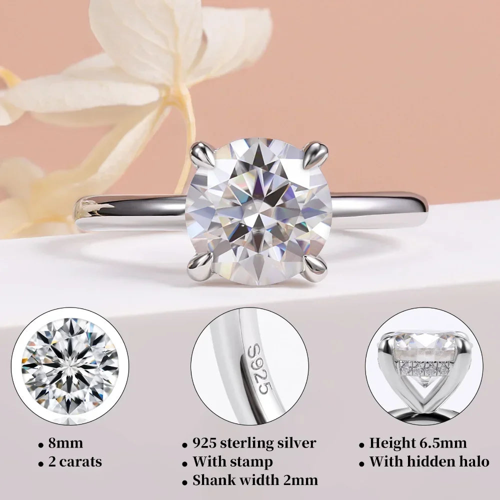 925 Sterling Silver 2.0ct Moissanite Solitaire Ring Eternal Brilliance