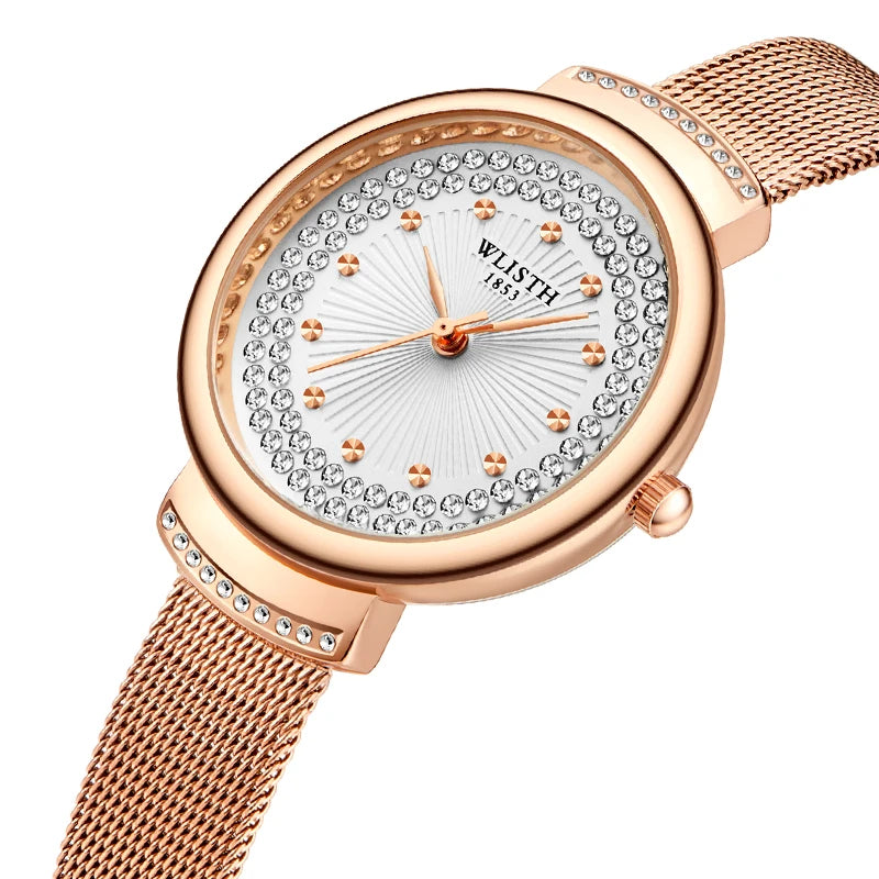 Rose Gold Rhinestone Milanese Watch – Women