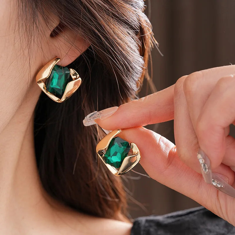 Green Square Necklace & Earring Set