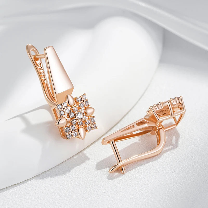 Rose Gold Crystal Flower Drop Earrings Set