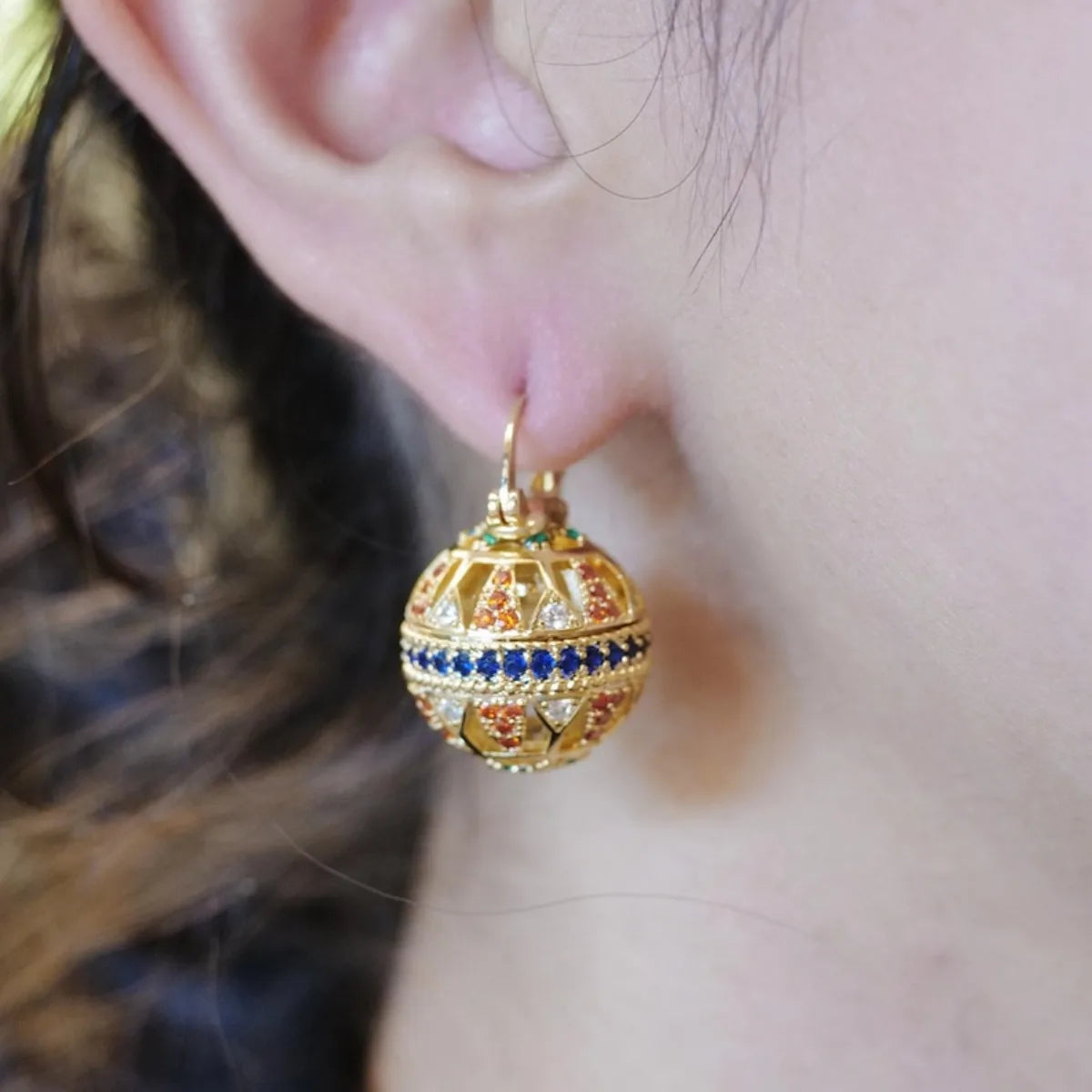 Earrings colorful spheres 14k gold plated A dance of light and joy.