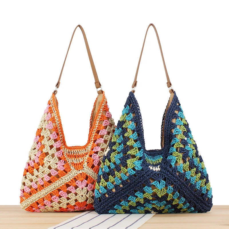 Bohemian Braided Straw Shoulder Bag – Summer Beach Tote for Women