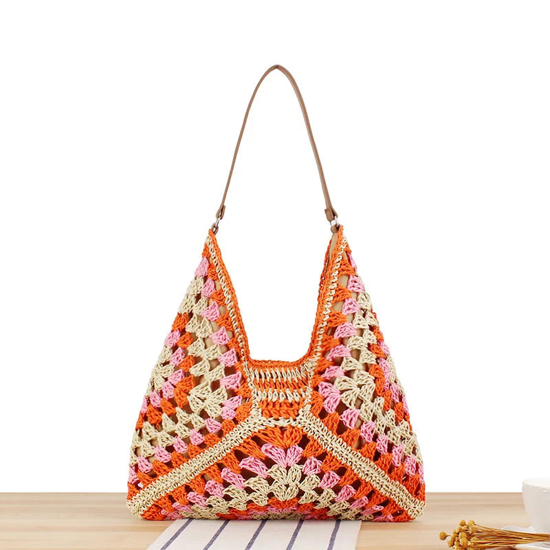 Bohemian Braided Straw Shoulder Bag – Summer Beach Tote for Women