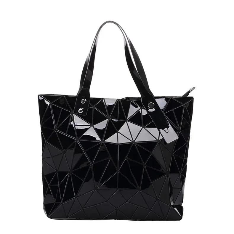 Luxury Hologram Geometric Tote Bag – Large Silver Designer Shoulder Handbag