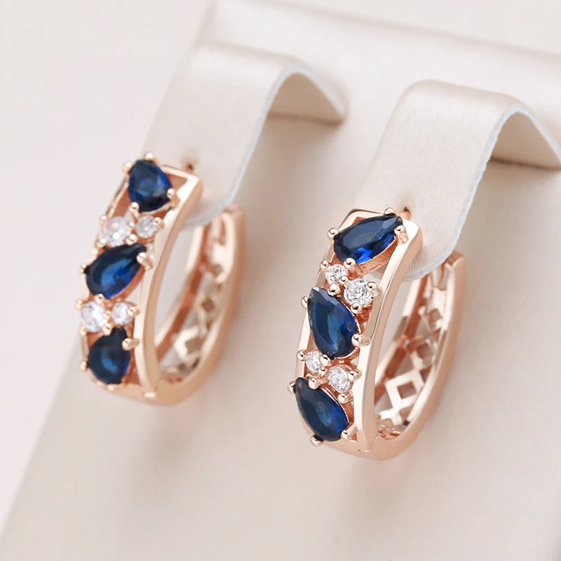Luxury Blue Zircon Drop Earrings in Rose Gold Tone