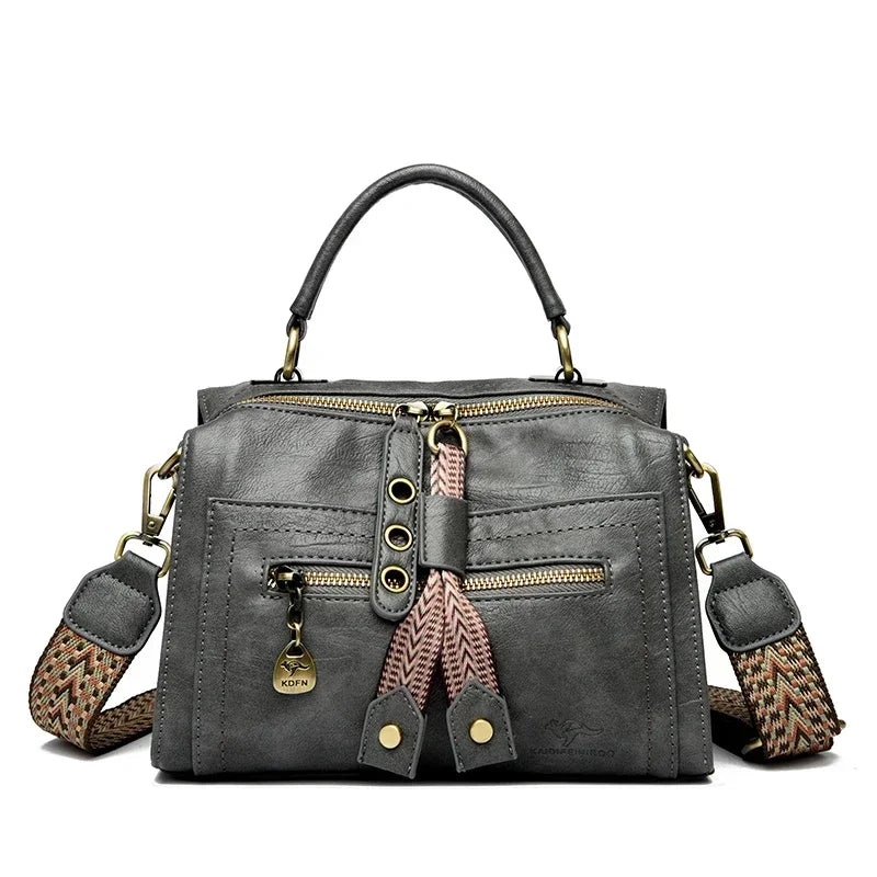 Women’s Soft Leather Top-Handle Tote Bag with Large Capacity