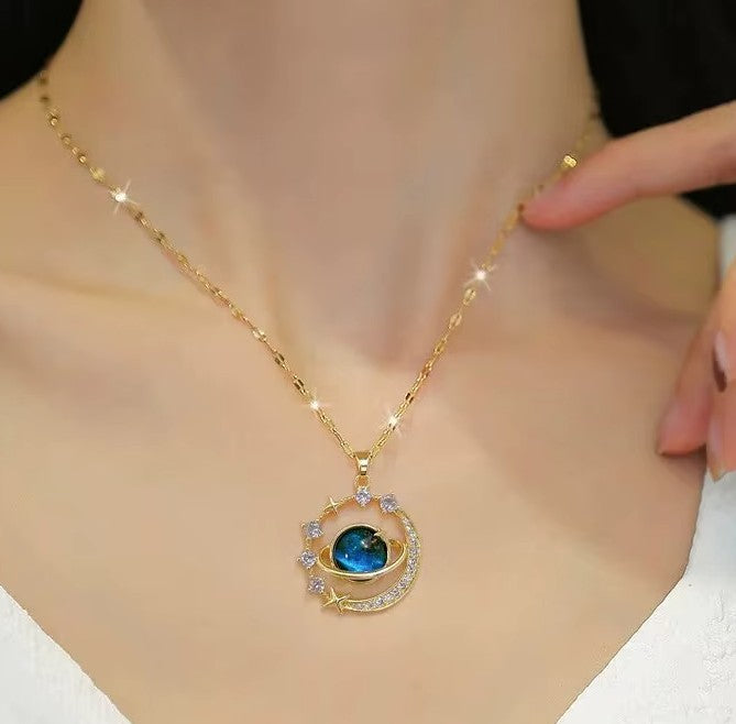 The Celestial Voyager Star and Moon Titanium Pendant Necklace