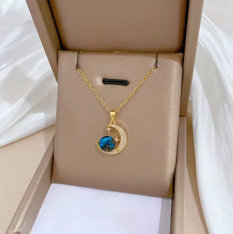 The Celestial Voyager Star and Moon Titanium Pendant Necklace