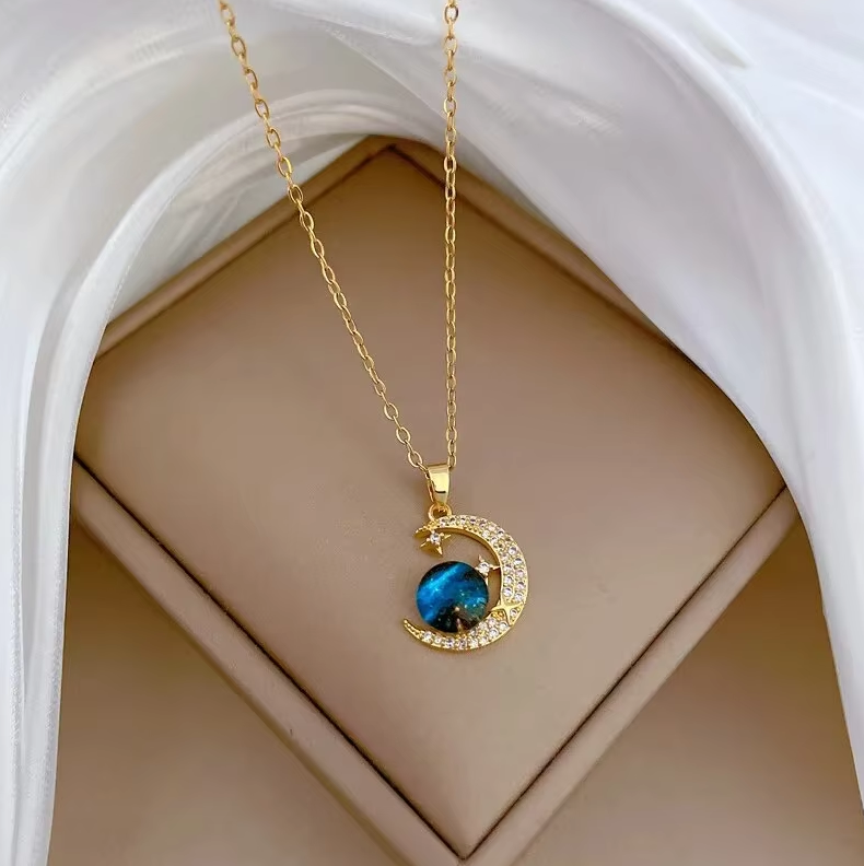 The Celestial Voyager Star and Moon Titanium Pendant Necklace