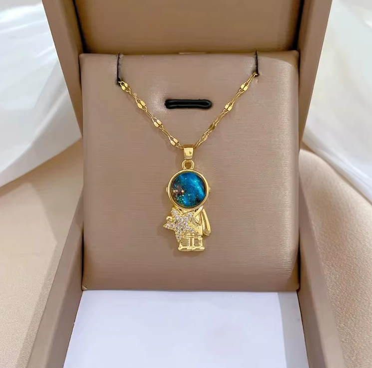 The Celestial Voyager Star and Moon Titanium Pendant Necklace