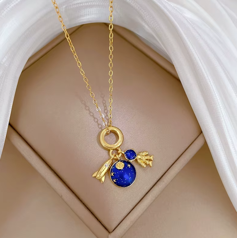 The Celestial Voyager Star and Moon Titanium Pendant Necklace