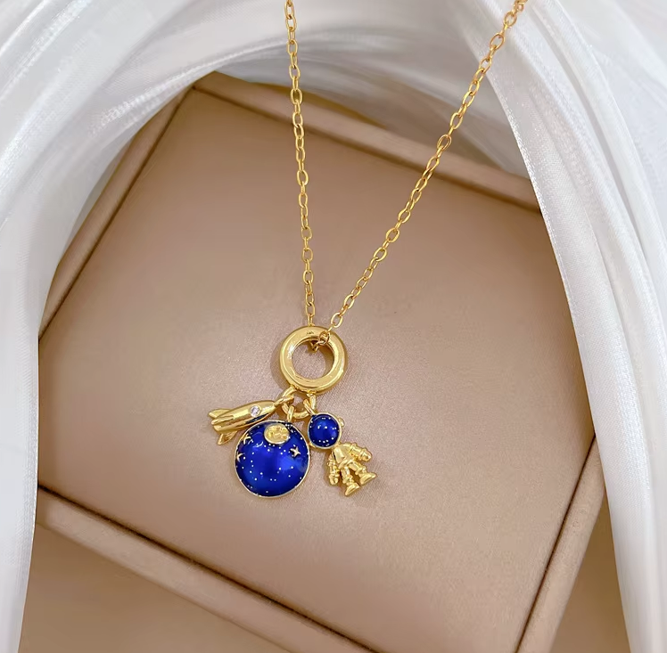 The Celestial Voyager Star and Moon Titanium Pendant Necklace