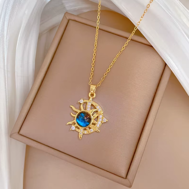 The Celestial Voyager Star and Moon Titanium Pendant Necklace