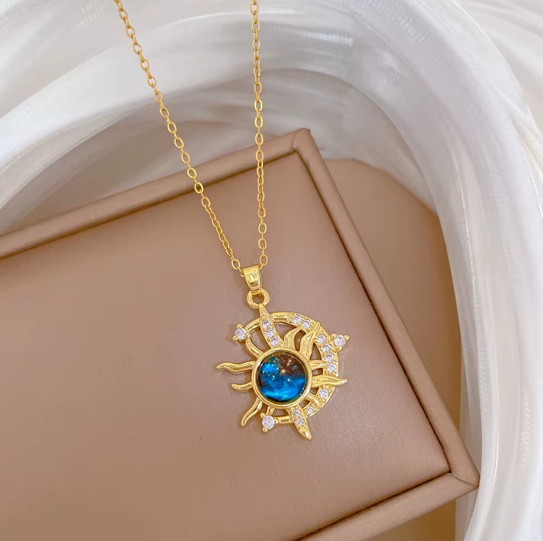 The Celestial Voyager Star and Moon Titanium Pendant Necklace