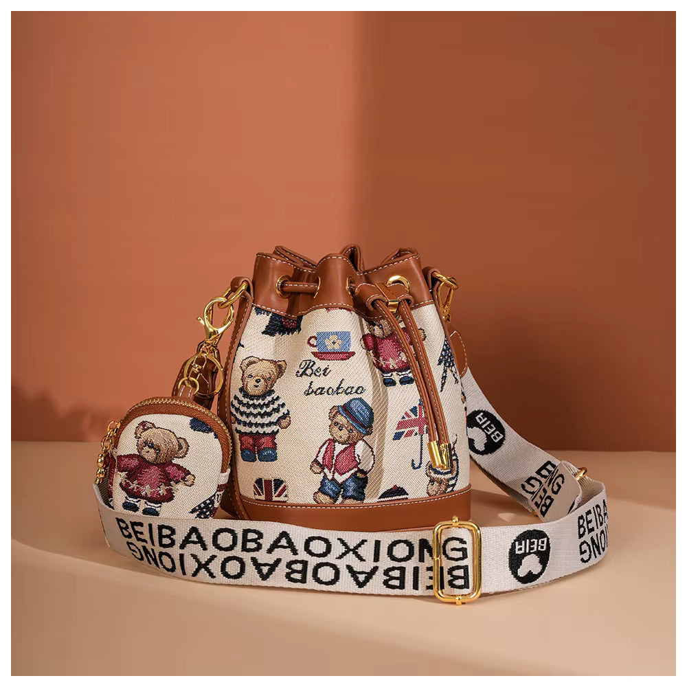 Whimsical Charm The Beibao Cartoon Bear Bucket Bag